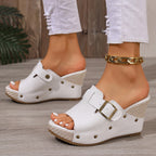 Wedge Sandals Open Toe Buckle Casual Summer Women's Stud High Heel Shoes