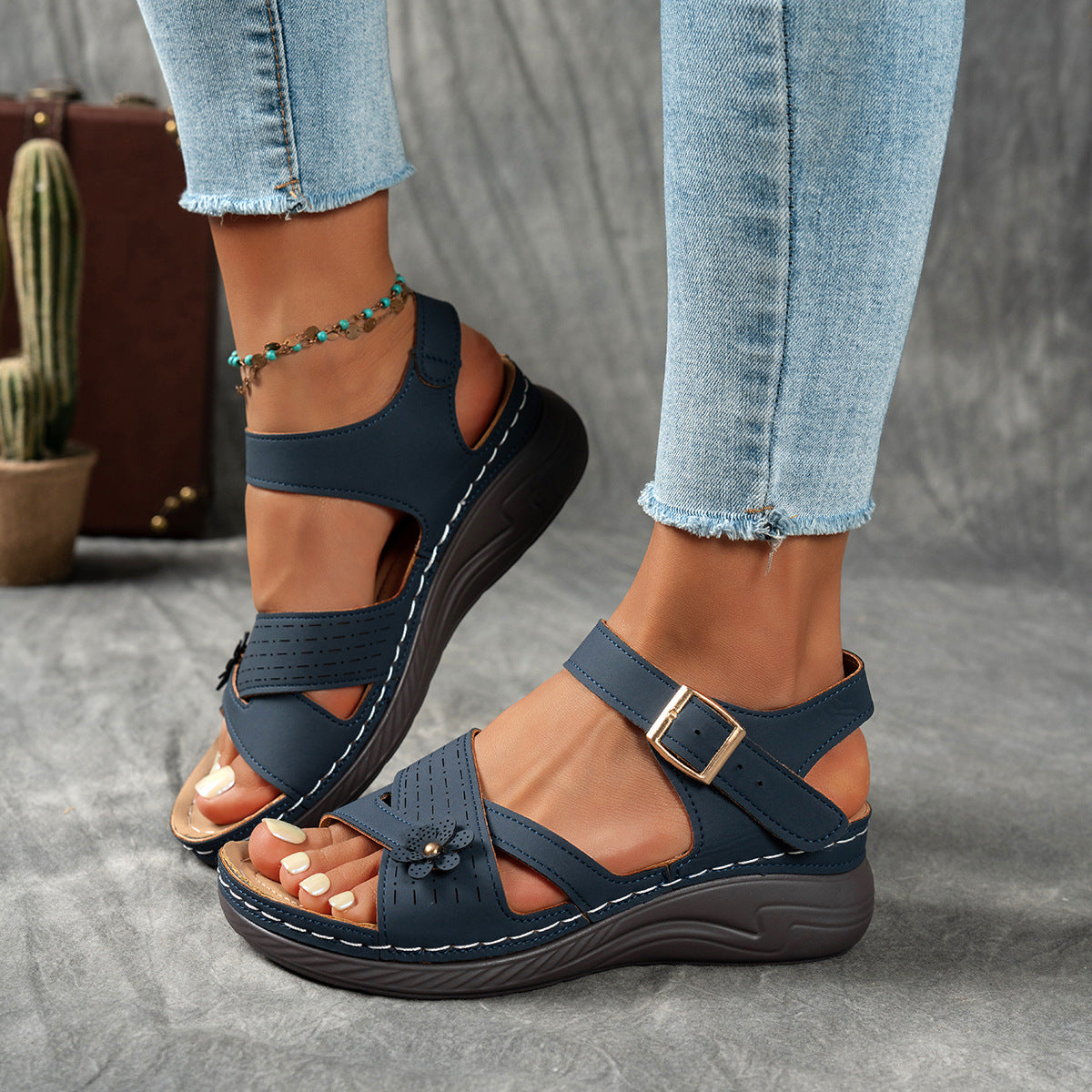 Casual Women's Wedge Sandals Open Toe Platform Mid Heel Comfort Shoes