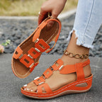 Women's Casual Wedge Sandals Cut Out Open Toe Mid Heels Summer Shoes