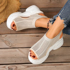 Women's Casual Wedge Sandals Mesh Platforms Rubber Open Toe Summer Shoes