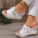 Wedge Sandals Open Toe Buckle Casual Summer Women's Stud High Heel Shoes