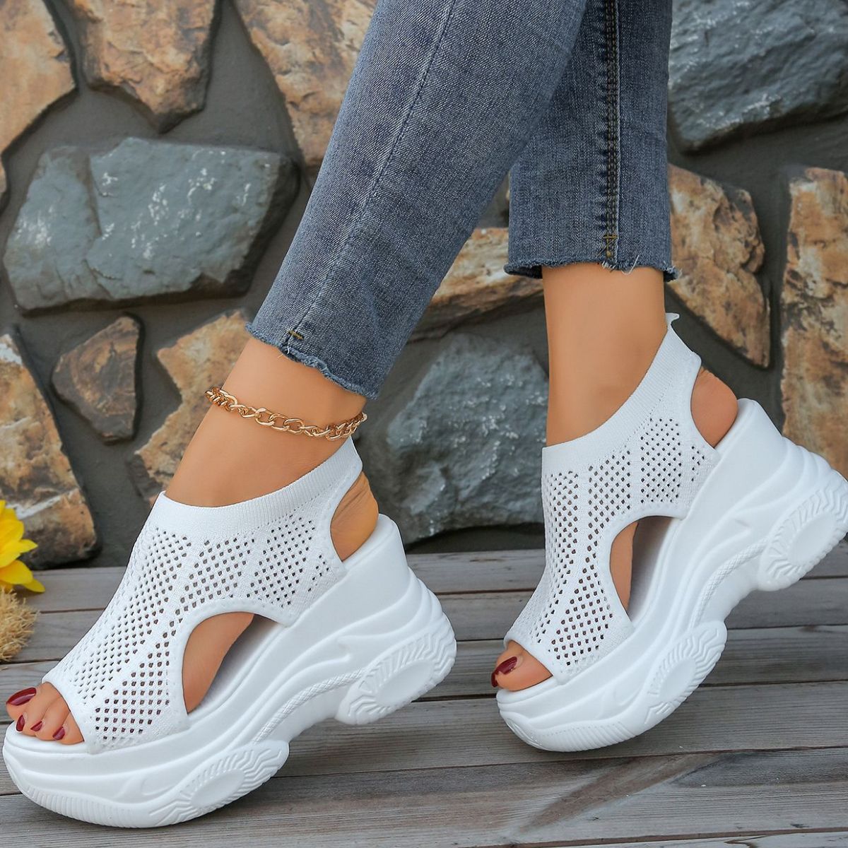 Women's Casual Wedge Sandals Mesh Platforms Rubber Open Toe Summer Shoes