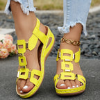 Women's Casual Wedge Sandals Cut Out Open Toe Mid Heels Summer Shoes