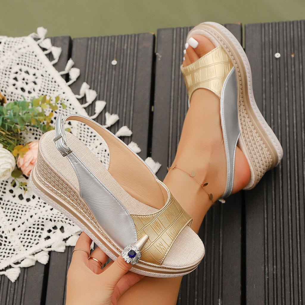 Women's Wedge Sandals Open Toe Pu Leather Buckle Strap Casual Shoes