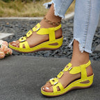 Women's Casual Wedge Sandals Cut Out Open Toe Mid Heels Summer Shoes