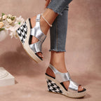 Women's Wedge Sandals Open Toe High Heels Metalic Pu Leather Shoes