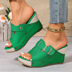 Wedge Sandals Open Toe Buckle Casual Summer Women's Stud High Heel Shoes
