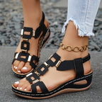 Women's Casual Wedge Sandals Cut Out Open Toe Mid Heels Summer Shoes