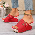Wedge Sandals Open Toe Buckle Casual Summer Women's Stud High Heel Shoes