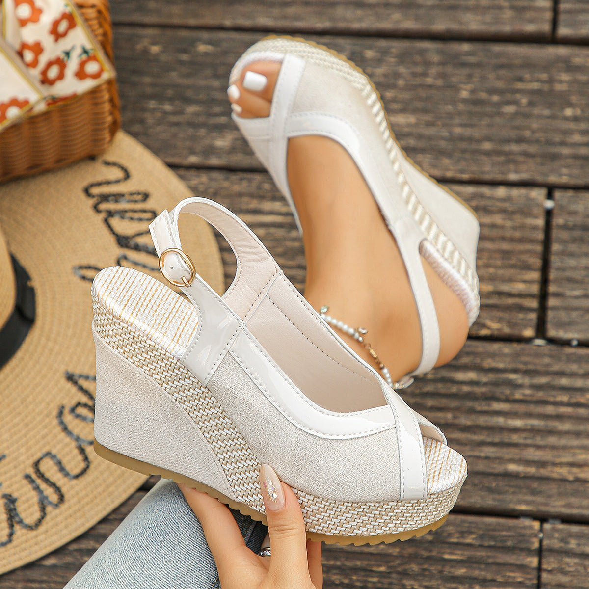 Women's Wedge Sandals Peep Toe High Heels Summer Casual Shoes