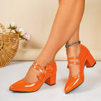 Women's Heels Pumps Bow Strap Point Toe Block Mid Heel Close Toe Shoes