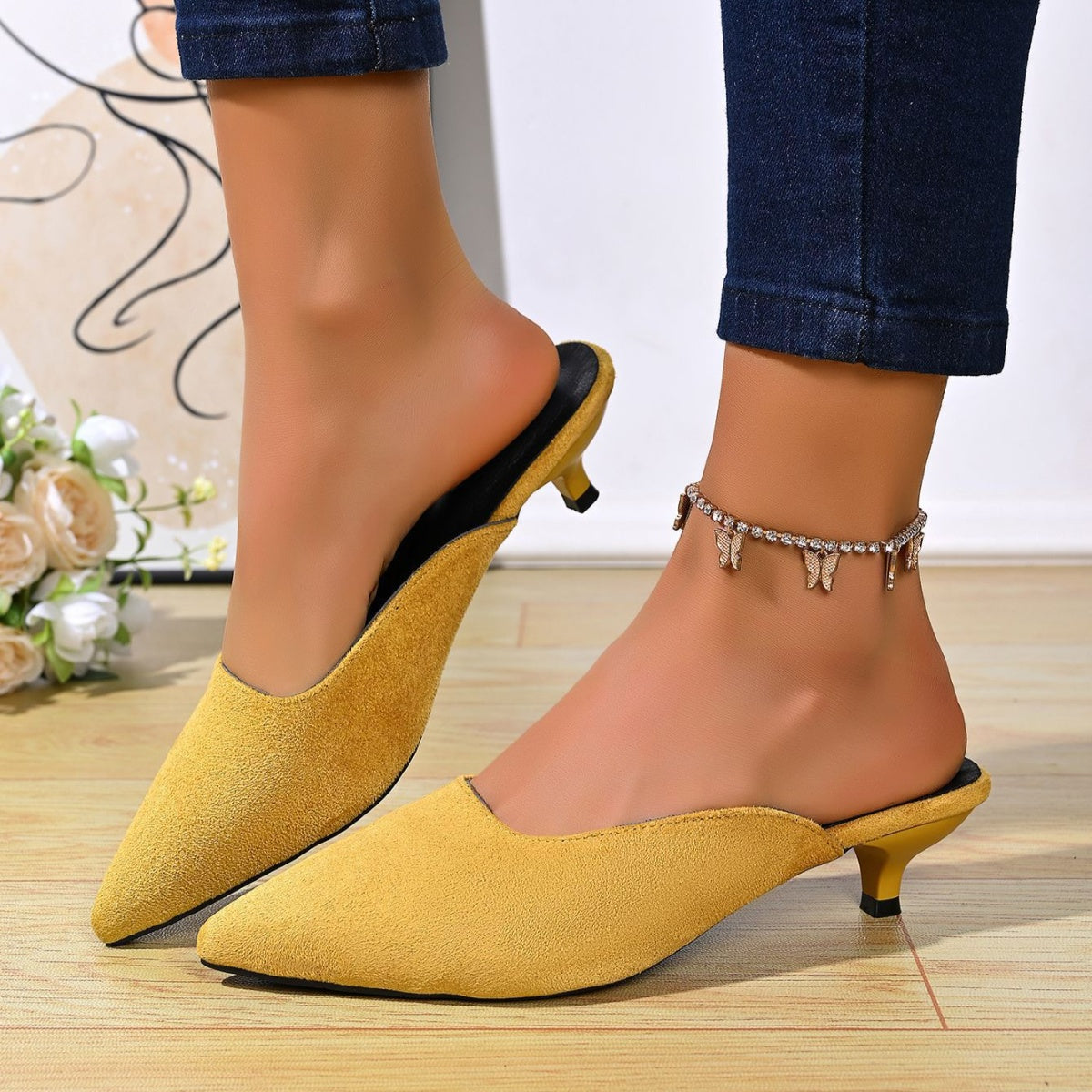 Kitten Low Heels Pumps Point Close Toe Soft Comfort Women's Elegant Shoes