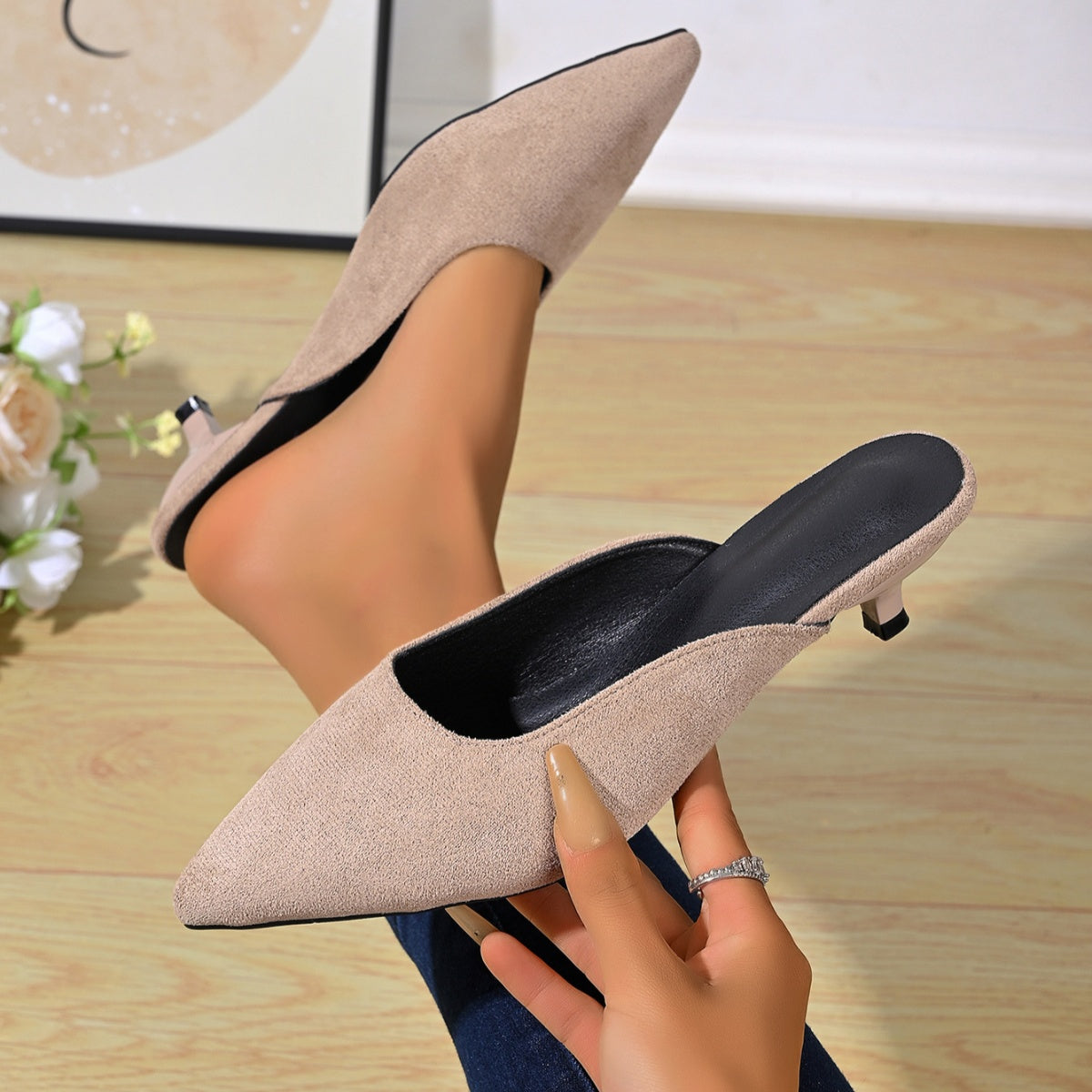 Kitten Low Heels Pumps Point Close Toe Soft Comfort Women's Elegant Shoes