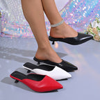 Women's Low Kitten Heels Sandals Point Toe Pu Leather Elegant Shoes