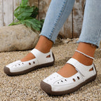 Women's Casual Slip-Ons Platform Cut Out Pu Leather Close Round Toe Flats