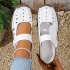 Women's Casual Slip-Ons Platform Cut Out Pu Leather Close Round Toe Flats