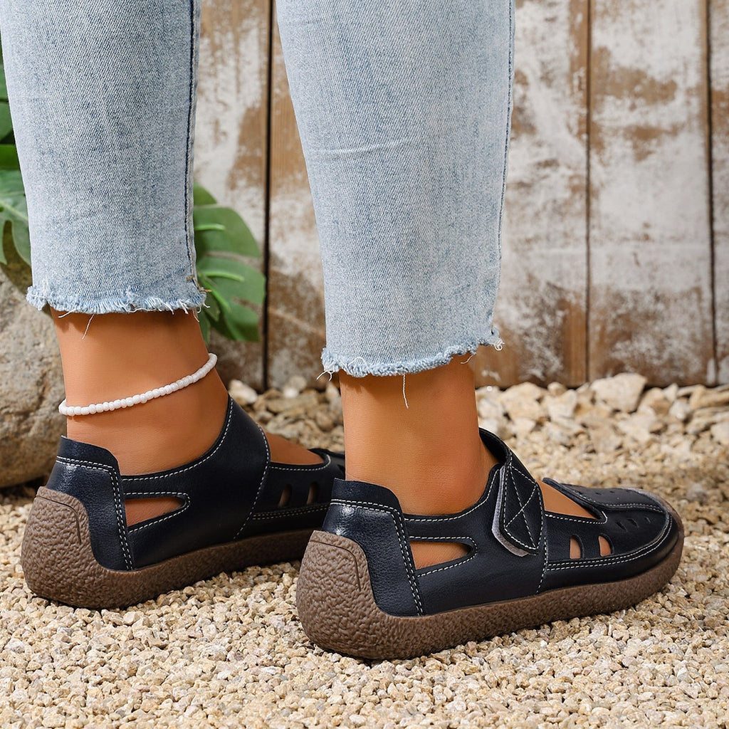 Women's Casual Slip-Ons Platform Cut Out Pu Leather Close Round Toe Flats