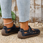 Women's Casual Slip-Ons Platform Cut Out Pu Leather Close Round Toe Flats