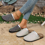 Women's Rhinestone Beaded Slipper Flats Slip-On Sandals Rubber Shoes