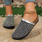 Women's Rhinestone Beaded Slipper Flats Slip-On Sandals Rubber Shoes