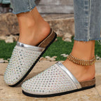 Women's Rhinestone Beaded Slipper Flats Slip-On Sandals Rubber Shoes
