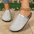 Women's Rhinestone Beaded Slipper Flats Slip-On Sandals Rubber Shoes