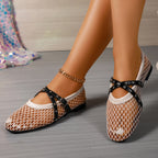 Women's Mesh Flat Slip-Ons Studded Crisscross Straps Breathable Shoes
