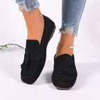 Suede Women's Loafers Tassel Casual Flats Rubber Low Heels Comfort Shoes