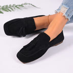 Suede Women's Loafers Tassel Casual Flats Rubber Low Heels Comfort Shoes