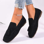 Suede Women's Loafers Tassel Casual Flats Rubber Low Heels Comfort Shoes