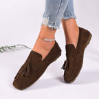 Suede Women's Loafers Tassel Casual Flats Rubber Low Heels Comfort Shoes