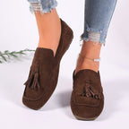 Suede Women's Loafers Tassel Casual Flats Rubber Low Heels Comfort Shoes