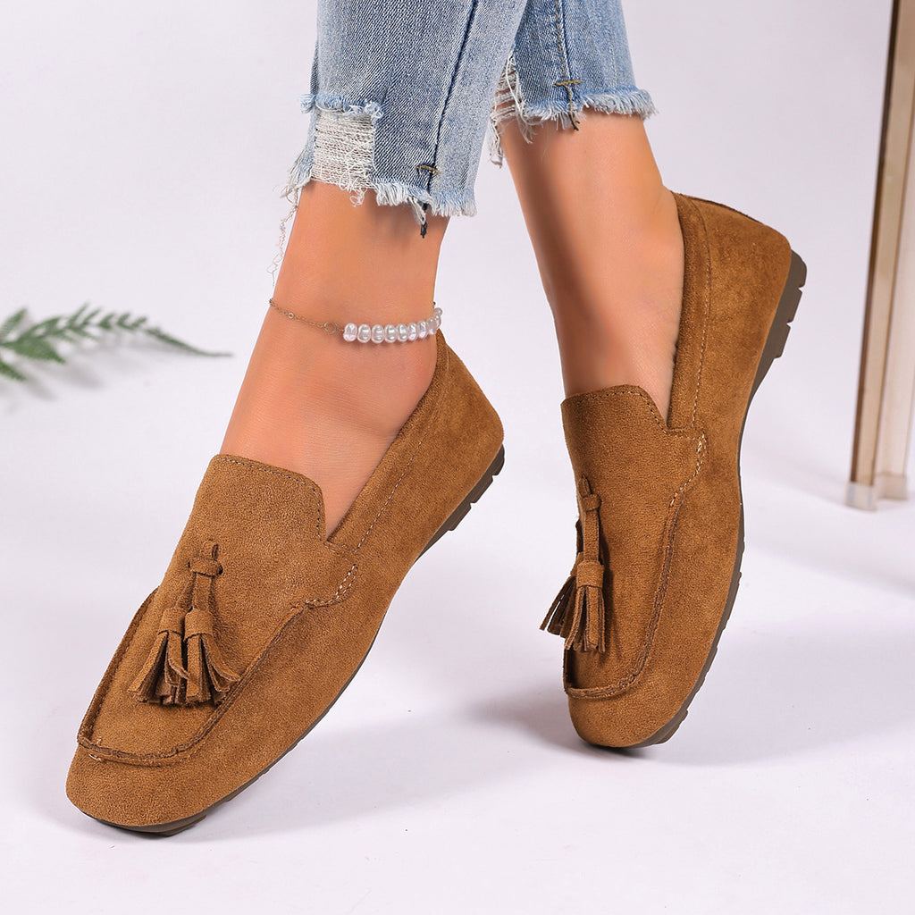 Suede Women's Loafers Tassel Casual Flats Rubber Low Heels Comfort Shoes