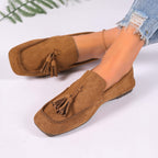 Suede Women's Loafers Tassel Casual Flats Rubber Low Heels Comfort Shoes