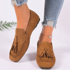 Suede Women's Loafers Tassel Casual Flats Rubber Low Heels Comfort Shoes