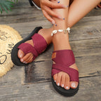 Women's Flat Mesh Platform Sandals Toe Loop Slippers Comfort Shoes