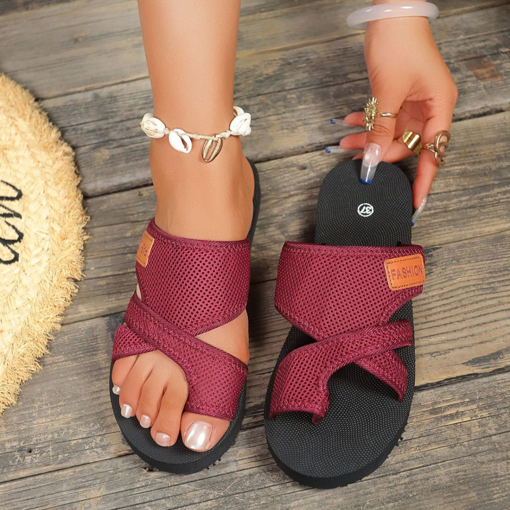 Women's Flat Mesh Platform Sandals Toe Loop Slippers Comfort Shoes