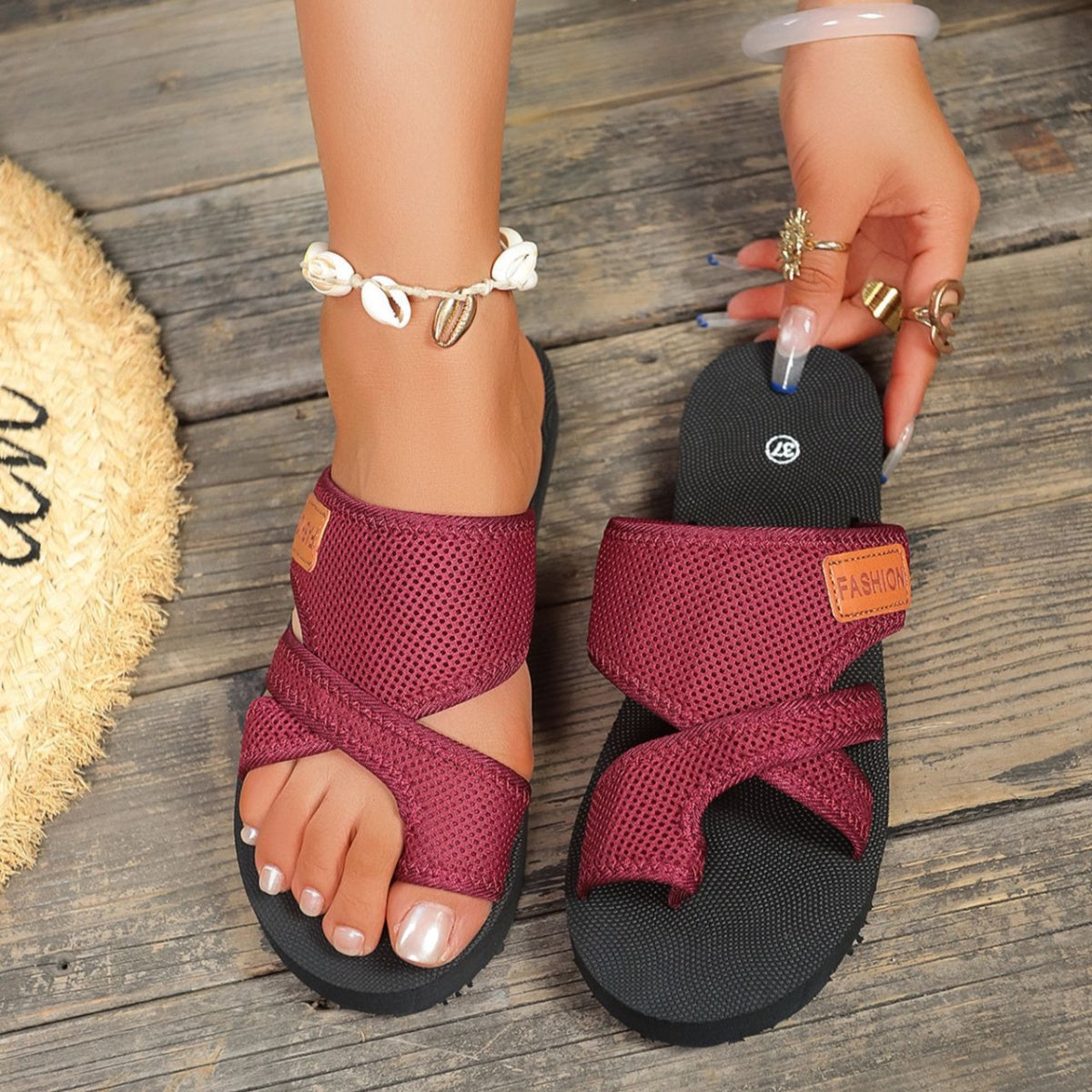 Women's Flat Mesh Platform Sandals Toe Loop Slippers Comfort Shoes