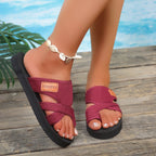 Women's Flat Mesh Platform Sandals Toe Loop Slippers Comfort Shoes
