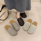 Women's Slip-on Sandals Woven Mesh Breathable Slipper Beach Flat Shoes