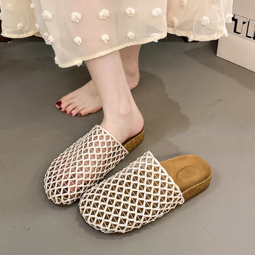 Women's Slip-on Sandals Woven Mesh Breathable Slipper Beach Flat Shoes