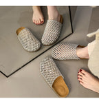 Women's Slip-on Sandals Woven Mesh Breathable Slipper Beach Flat Shoes