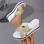Wedge Casual Sandals Woven Strap Criss Cross Women's Open Toe High Shoes