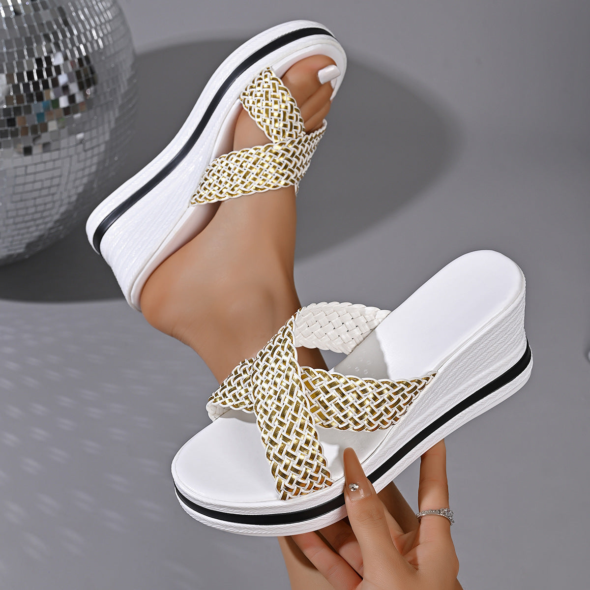 Wedge Casual Sandals Woven Strap Criss Cross Women's Open Toe High Shoes