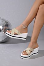 Wedge Casual Sandals Woven Strap Criss Cross Women's Open Toe High Shoes