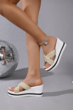 Wedge Casual Sandals Woven Strap Criss Cross Women's Open Toe High Shoes
