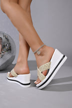 Wedge Casual Sandals Woven Strap Criss Cross Women's Open Toe High Shoes