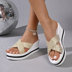 Wedge Casual Sandals Woven Strap Criss Cross Women's Open Toe High Shoes
