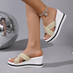 Wedge Casual Sandals Woven Strap Criss Cross Women's Open Toe High Shoes