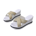 Wedge Casual Sandals Woven Strap Criss Cross Women's Open Toe High Shoes